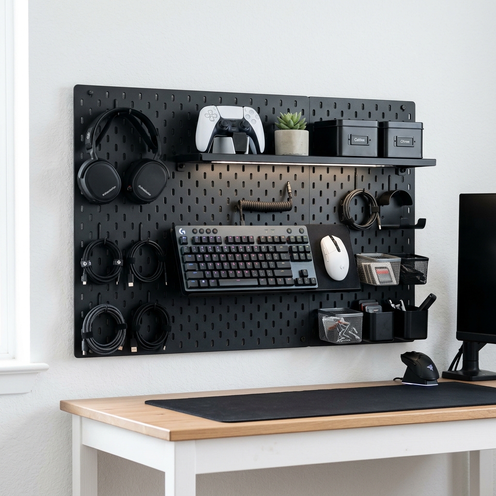 Desktop Pegboard Organizer Rack with Controller Stand