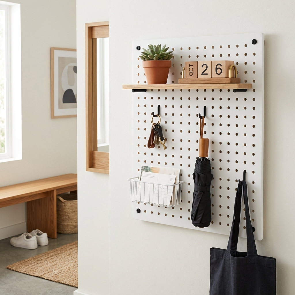 Entryway White Pegboard Modular Display Shelf
